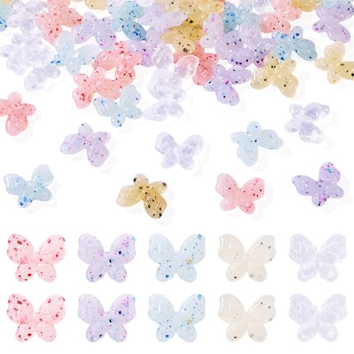 KISSITTY 50 Stück Marmorstein-Acryl-Schmetterlings-Perlen, gemischte Farben, undurchsichtig, Acrylperlen, Schmetterling, lose Abstandshalter, Boho-dekorative Perlen für DIY-Schmuckherstellung von KISSITTY