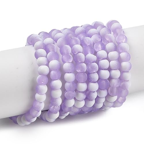 KISSITTY 50 Stück matte Glasperlen mit Farbverlauf, mattierter Kristall, 4 mm, Rondelle, lila Perlen, mittig gebohrt, lose Bastelperlen für Schmuckherstellung, Ohrringe, Armbänder, Halsketten, DIY von KISSITTY