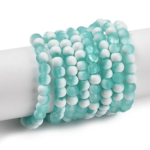 KISSITTY 50 Stück matte Glasperlen mit Farbverlauf, mattierter Kristall, 4 mm, Rondelle, türkis, in der Mitte gebohrt, lose Bastelperlen für Schmuckherstellung, Ohrringe, Armbänder, Halsketten, DIY von KISSITTY