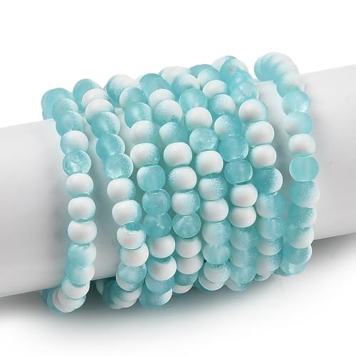 KISSITTY 50 Stück matte Glasperlen mit Farbverlauf, mattierter Kristall, 8 mm, Rondelle, helltürkis, Perlen in der Mitte, gebohrt, lose Bastelperlen für Schmuckherstellung, Ohrringe, Armbänder von KISSITTY