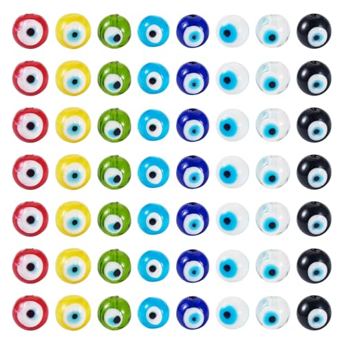 KISSITTY 60 Stück handgefertigte böse Blick-Lampwork-Perlen, Großpackung, Kristall, türkische Perlen, Scheibe, bunt, rund, Glas, lose Abstandshalter, Kugelperlen für Armbänder, Halsketten von KISSITTY