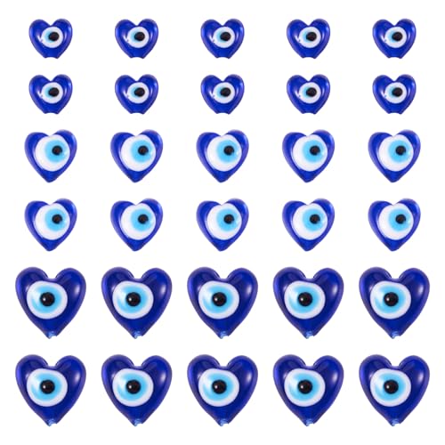 KISSITTY 60 handgefertigte Perlen mit bösen Blicken, dunkelblau, Herzform, Abstandshalter, böser Blick, spiritueller Schutz, Charms für DIY-Armbänder, Halsketten, Schmuckherstellung von KISSITTY
