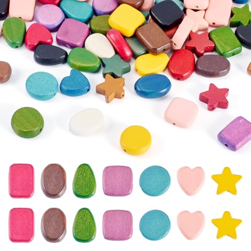 KISSITTY 70 Stück, verschiedene Formen, natürliche Holzperlen, gemischte Farben, Herz-Stern, quadratisch, lose Abstandshalter, Perlen in der Mitte gebohrt, für Schmuckherstellung, Armband, Halskette KISSITTY 70 Stück, verschiedene Formen, natürliche Holzperlen, gemischte Farben, Herz-Stern, quadratisch, lose Abstandshalter, Perlen in der Mitte gebohrt, für Schmuckherstellung, Armband, Halskette von KISSITTY