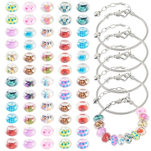 KISSITTY 72 Stück europäische Perlen mit großem Loch, 14 mm, Rondelle, verschiedene ästhetische Bastelperlen mit Edelstahlkette, Armband für Bastelarbeiten, Stifte, Schlüsselanhänger, Halsketten KISSITTY 72 Stück europäische Perlen mit großem Loch, 14 mm, Rondelle, verschiedene ästhetische Bastelperlen mit Edelstahlkette, Armband für Bastelarbeiten, Stifte, Schlüsselanhänger, Halsketten von KISSITTY