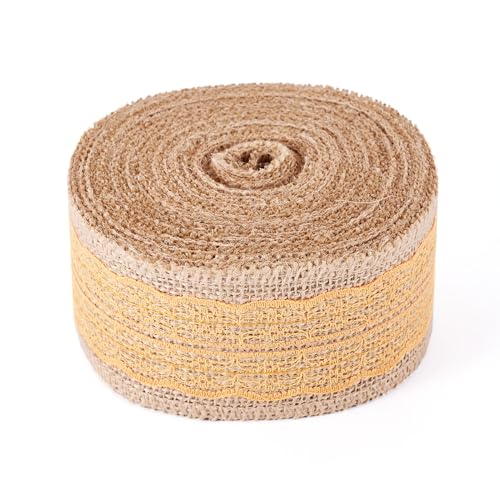 KISSITTY 9,1 m Juteband, Spitzen-Bastelband, rustikaler Jute-Stoff, gelbe Ränder, 5,6 cm breit, Geschenkverpackung, Kranz, Schleife, Basteln, dekoratives Band für Hochzeit, Party KISSITTY 9,1 m Juteband, Spitzen-Bastelband, rustikaler Jute-Stoff, gelbe Ränder, 5,6 cm breit, Geschenkverpackung, Kranz, Schleife, Basteln, dekoratives Band für Hochzeit, Party von KISSITTY