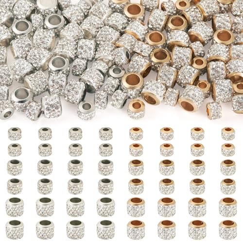 KISSITTY 90 Stück Legierung Barrel Rondelle lose Charms Europäische Perlen Strass Ton Pavé-Perlen Großes Loch Kristall Spacer Perlen Sortiert Perlen für DIY Handwerk Halskette Armband von KISSITTY