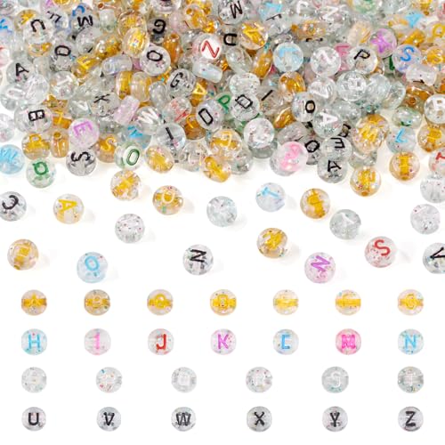 KISSITTY Acryl-Buchstabenperlen, flach, rund, 7 mm, zufällige Mischung, kleine Alphabet-Abstandshalter für selbstgemachte Namensnachrichten, Halsketten, Ohrringe, Armbänder, Schmuckherstellung, 400 von KISSITTY
