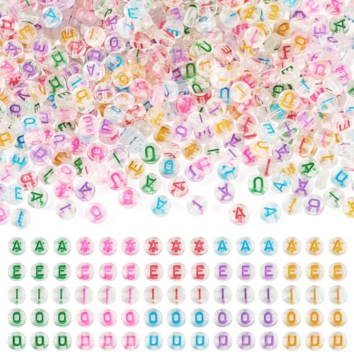KISSITTY Acryl-Vokal-Perlen mit Buchstaben A E I O U, flach, rund, mit Buchstaben-Charms, lose Kunststoffperlen für Schmuckherstellung, Halskette, DIY, Ohrringe, Handwerk, Freundschaftsarmband-Set von KISSITTY