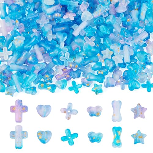 KISSITTY Blaue Acrylperlen, Schmetterling, Stern, Herz, Kreuzform, verschiedene ästhetische, kleine Abstandshalter, Bastelperlen, Charms für selbstgemachte Halsketten, Ohrringe, Armbänder von KISSITTY