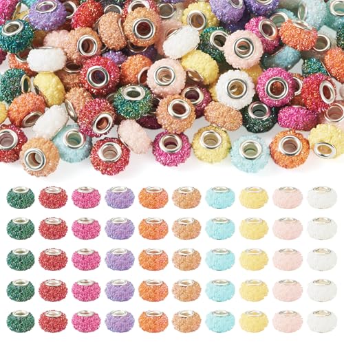 KISSITTY Europäische Perlen mit großem Loch, 14 mm, Kunstharz, Rosen-Rondelle, lose Abstandshalter, Charms mit Doppelkernen für Bastelarbeiten, Schlangenkette, Charm-Armband, Halskette von KISSITTY