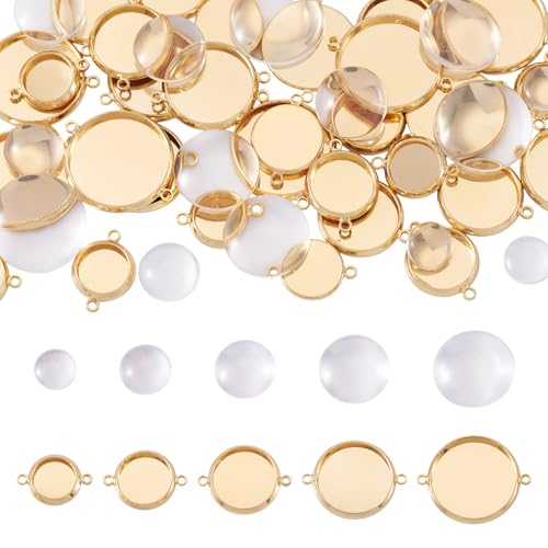 KISSITTY Flache runde Cabochon-Lünettenablagen, Rohlinge, Verbindungsstücke, Anhänger, doppelte Löcher, mit 30 klaren Glas-Cabochons für Schmuckherstellung, DIY, Foto, Halskette, Armband, 30 Stück KISSITTY Flache runde Cabochon-Lünettenablagen, Rohlinge, Verbindungsstücke, Anhänger, doppelte Löcher, mit 30 klaren Glas-Cabochons für Schmuckherstellung, DIY, Foto, Halskette, Armband, 30 Stück von KISSITTY