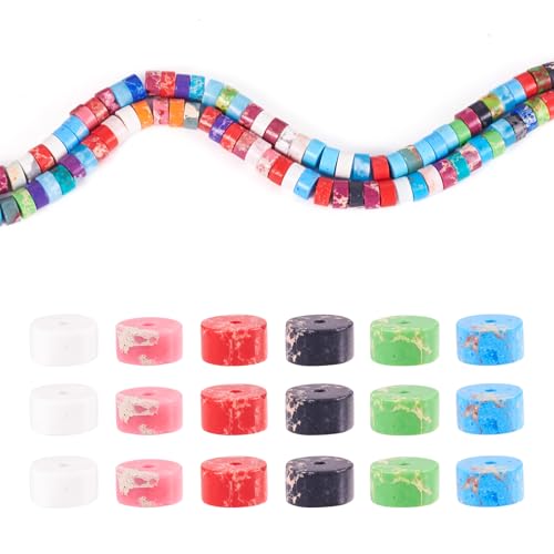 KISSITTY Flache runde Edelsteinperlen, 6 x 3 mm, synthetischer imperialer Jaspis, gefärbter Stein, Kristall, lose Abstandshalter, Perlen für DIY-Schmuck, Armbänder, Halsketten, Ohrringe von KISSITTY