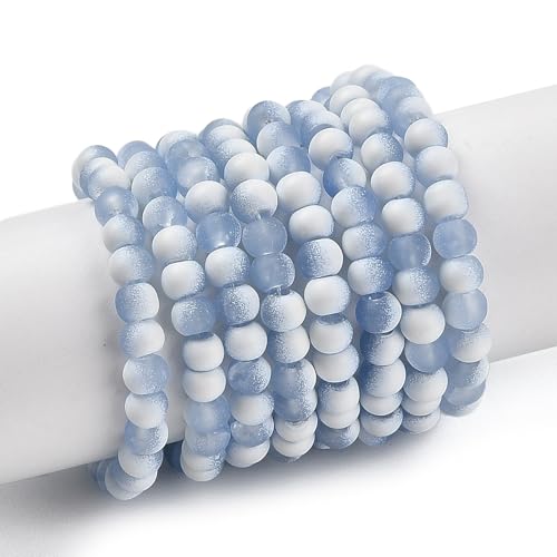 KISSITTY Glasperlen, matt, Farbverlauf, Kristall, 6 mm, Rondelle, hellstahlblau, mittig gebohrt, lose Bastelperlen für Schmuckherstellung, Ohrringe, Armbänder, Halsketten, Bastelarbeiten, 50 Stück von KISSITTY