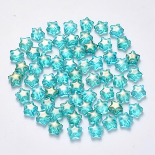 KISSITTY Glasperlen in Sternform, Türkis, mit Glitzer, in der Mitte, gebohrt, lose Bastelperlen, 8 mm, für Schmuckherstellung, Ohrringe, Armbänder, Halsketten, Bastelarbeiten, 100 Stück KISSITTY Glasperlen in Sternform, Türkis, mit Glitzer, in der Mitte, gebohrt, lose Bastelperlen, 8 mm, für Schmuckherstellung, Ohrringe, Armbänder, Halsketten, Bastelarbeiten, 100 Stück von KISSITTY