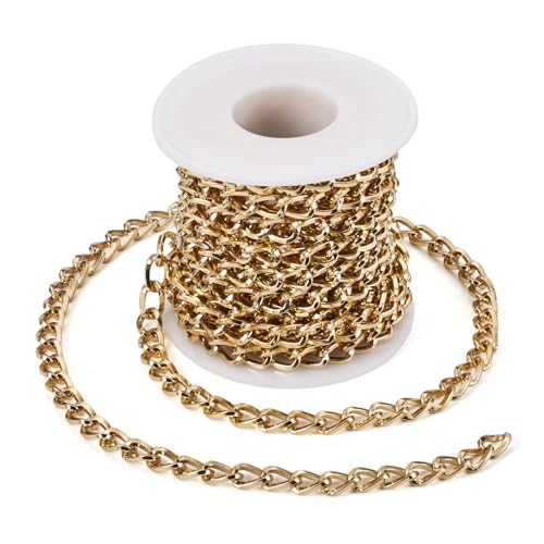 KISSITTY Goldene Aluminium-Ketten, ungeschweißt, ovale Gliederkette für Damen und Herren, Schmuckherstellung, Halsketten, Armbänder, Ohrringe, Basteln, Kleidung, Ornamente, 4,5 m von KISSITTY