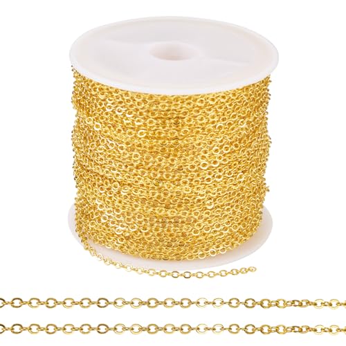 KISSITTY Goldene Kabelkette, 2 x 1,5 mm, flach, oval, gelötet, Metallkette für Damen und Herren, Schmuckherstellung, Halsketten, Armbänder, Ohrringe, Basteln von KISSITTY