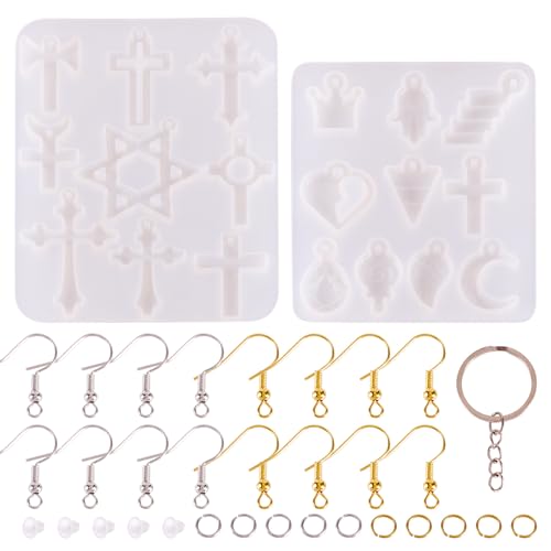 KISSITTY Harz-Ohrring-Schlüsselanhänger-Formen-Set, Kreuz, Herz, Silikon, Anhänger, Gießformen, verschiedene Formen, Epoxidharz, Schmuckherstellungs-Set für Halsketten, Charms, Bastelarbeiten KISSITTY Harz-Ohrring-Schlüsselanhänger-Formen-Set, Kreuz, Herz, Silikon, Anhänger, Gießformen, verschiedene Formen, Epoxidharz, Schmuckherstellungs-Set für Halsketten, Charms, Bastelarbeiten von KISSITTY
