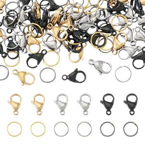 KISSITTY Karabinerverschlüsse, offene Binderinge, Set für Schmuckherstellung, Reparatur-Set für Armband, Halskette, Ohrringe, Kette, Schlüsselanhänger, Anhänger, DIY, Damen, Herren, Bastelzubehör, 120 von KISSITTY