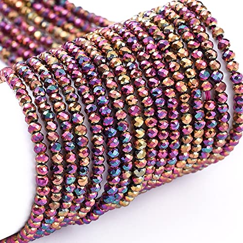 KISSITTY Kleine facettierte Glasperlen für Schmuckherstellung, 2350 Stück, 2 mm, lila, vollständig plattiert, galvanisierte Glaskristall-Abstandshalter, Bastelperlen für DIY-Armbänder, Halsketten von KISSITTY