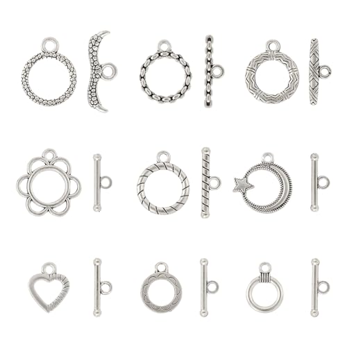 KISSITTY Knebelverschlüsse aus Legierung im tibetischen Stil, Blumenring, Herz-Verschlüsse, Antik-Silber, Metall, T-Steg-Verschlüsse, Großpackung für Schmuckherstellung, DIY, Halskette, Armband, Kette KISSITTY Knebelverschlüsse aus Legierung im tibetischen Stil, Blumenring, Herz-Verschlüsse, Antik-Silber, Metall, T-Steg-Verschlüsse, Großpackung für Schmuckherstellung, DIY, Halskette, Armband, Kette von KISSITTY