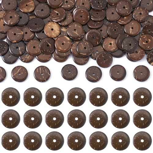 KISSITTY Kokosnussbraune Holzperlen, flach, rund, 100 Stück, natürliche Holzperlen, dekorative Abstandshalter, Charms für selbstgemachte Halsketten, Ohrringe, Armbänder, Ostern, Basteln von KISSITTY