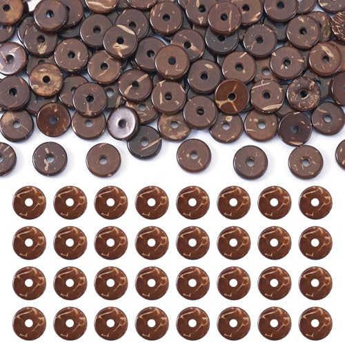 KISSITTY Kokosnussbraune Holzperlen, flach, rund, natürliche Holzperlen, dekorative Abstandshalter, Charms für selbstgemachte Halsketten, Ohrringe, Armbänder, Ostern, Basteln, Schmuckherstellung, 8 mm KISSITTY Kokosnussbraune Holzperlen, flach, rund, natürliche Holzperlen, dekorative Abstandshalter, Charms für selbstgemachte Halsketten, Ohrringe, Armbänder, Ostern, Basteln, Schmuckherstellung, 8 mm von KISSITTY