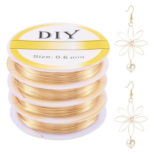 KISSITTY Kupferdraht zur Schmuckherstellung, 0,6 mm, 4 Rollen, dünner Basteldraht, biegbarer Schmuckdraht, goldfarbene Perlendrähte, belastbar für Gartenarbeit, Ohrringe, Anhänger, Bastelarbeiten, 0,6 KISSITTY Kupferdraht zur Schmuckherstellung, 0,6 mm, 4 Rollen, dünner Basteldraht, biegbarer Schmuckdraht, goldfarbene Perlendrähte, belastbar für Gartenarbeit, Ohrringe, Anhänger, Bastelarbeiten, 0,6 von KISSITTY
