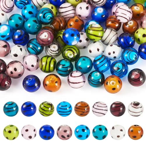 KISSITTY Lampwork-Perlen, rund, 12 mm, Streifenmuster, lose Abstandshalter, Perlen mit Loch für Schmuckherstellung, Armband, Halskette, Ohrringe, DIY, Handwerk, Damenzubehör, 16 Stile, 64 Stück KISSITTY Lampwork-Perlen, rund, 12 mm, Streifenmuster, lose Abstandshalter, Perlen mit Loch für Schmuckherstellung, Armband, Halskette, Ohrringe, DIY, Handwerk, Damenzubehör, 16 Stile, 64 Stück von KISSITTY