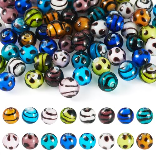 KISSITTY Lampwork-Perlen, rund, 8,5 mm, Streifenmuster, lose Abstandshalter-Perlen mit Loch für Schmuckherstellung, Armband, Halskette, Ohrringe, DIY, Handwerk, Damenzubehör, 16 Stile, 64 Stück KISSITTY Lampwork-Perlen, rund, 8,5 mm, Streifenmuster, lose Abstandshalter-Perlen mit Loch für Schmuckherstellung, Armband, Halskette, Ohrringe, DIY, Handwerk, Damenzubehör, 16 Stile, 64 Stück von KISSITTY