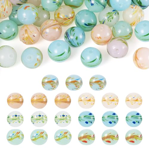KISSITTY Lampwork-Perlen, rund, Kristall-Blumenmuster, 7 Farben, mittig gebohrt, lose Abstandshalter, Perlen für selbstgemachte Halsketten, Armbänder, Ohrringe, Schmuckherstellung, Basteln, 35 Stück von KISSITTY