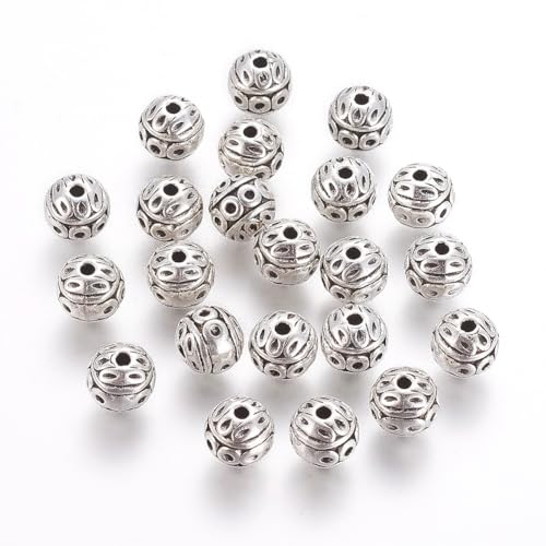 KISSITTY Metallperlen im tibetischen Stil, strukturiert, rund, Vintage-Legierung, mittig gebohrt, lose Perlen für selbstgemachte Armbänder, Halsketten, Ohrringe, Schmuckherstellung, Antik-Silber, 8 mm KISSITTY Metallperlen im tibetischen Stil, strukturiert, rund, Vintage-Legierung, mittig gebohrt, lose Perlen für selbstgemachte Armbänder, Halsketten, Ohrringe, Schmuckherstellung, Antik-Silber, 8 mm von KISSITTY