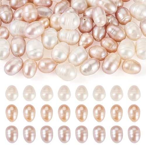 KISSITTY Natürliche Süßwasser-Zuchtperlen, oval, Reisform, lose Abstandshalter, Perlen mit 0,8 mm Löchern, Großpackung für Bastelarbeiten, Halsketten, Armbänder, Ohrringe, Schmuckherstellung, 3 Stile KISSITTY Natürliche Süßwasser-Zuchtperlen, oval, Reisform, lose Abstandshalter, Perlen mit 0,8 mm Löchern, Großpackung für Bastelarbeiten, Halsketten, Armbänder, Ohrringe, Schmuckherstellung, 3 Stile von KISSITTY