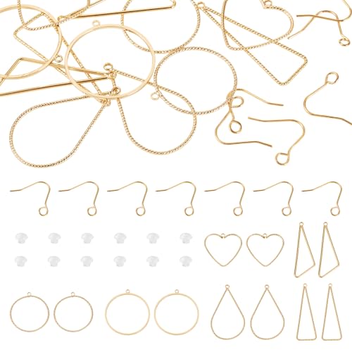 KISSITTY Ohrringherstellungs-Set, goldfarbenes Herz, rund, Tropfenform, Dreieck, Perlen-Creolen, Ohrringhaken mit Ohrmuttern für Schmuckherstellung, DIY, Handwerk, Damen und Herren, Messing, 18 Karat KISSITTY Ohrringherstellungs-Set, goldfarbenes Herz, rund, Tropfenform, Dreieck, Perlen-Creolen, Ohrringhaken mit Ohrmuttern für Schmuckherstellung, DIY, Handwerk, Damen und Herren, Messing, 18 Karat von KISSITTY