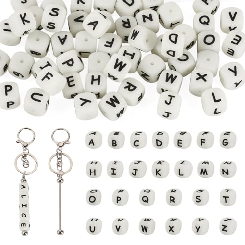 KISSITTY Perlen-Schlüsselanhänger-Bastel-Set, Perlen-Schlüsselanhänger-Stangen, leuchtet im Dunkeln, leuchtender Würfel, Buchstabe, Initiale, Alphabet, A-Z, Silikon, lose Abstandshalter, Perlen KISSITTY Perlen-Schlüsselanhänger-Bastel-Set, Perlen-Schlüsselanhänger-Stangen, leuchtet im Dunkeln, leuchtender Würfel, Buchstabe, Initiale, Alphabet, A-Z, Silikon, lose Abstandshalter, Perlen von KISSITTY