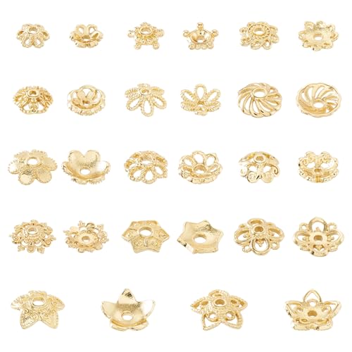KISSITTY Perlenkappen, 18 Karat vergoldet, verschiedene Blumen, Messing, Metall, Endanhänger, für Bastelarbeiten, Ohrringe, Armbänder, Halsketten, Dekoration, Schmuckherstellung, 56 Stück KISSITTY Perlenkappen, 18 Karat vergoldet, verschiedene Blumen, Messing, Metall, Endanhänger, für Bastelarbeiten, Ohrringe, Armbänder, Halsketten, Dekoration, Schmuckherstellung, 56 Stück von KISSITTY