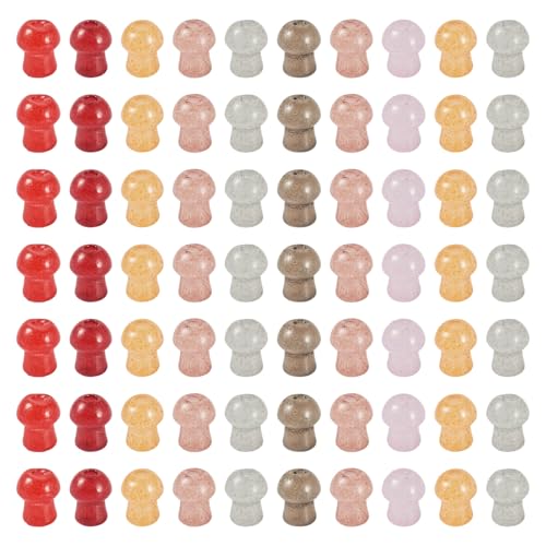 KISSITTY Pilz-Glasperlen, handgefertigt, glatt, lose Abstandshalter, Glasperlen, Pilze, Ornament für Armbänder, Halsketten, Schlüsselanhänger, Schmuckherstellung, 500 Stück von KISSITTY