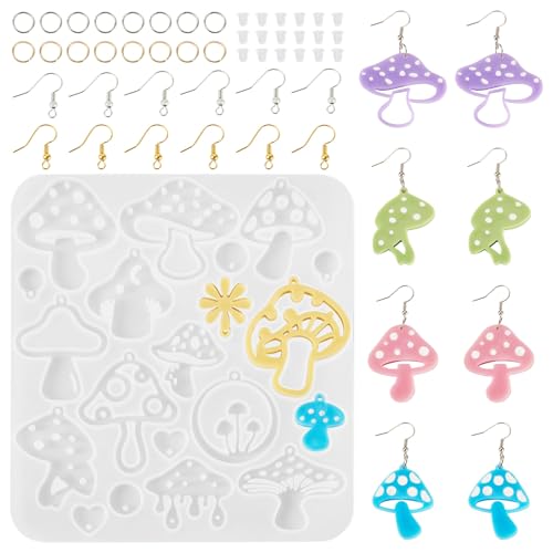 KISSITTY Pilzmotiv-Ohrring-Anhänger-Formen, Pilze, Silikonharz, Gießformen für Frauen, DIY-Ohrringe, Halsketten, Armbänder, Schmuckdekoration von KISSITTY