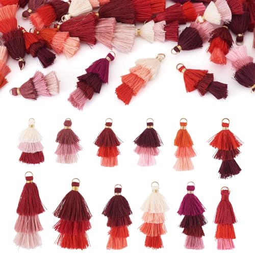 KISSITTY Quasten-Anhänger für Schmuckherstellung, mehrlagige Schlüsselanhänger, Quasten, Großpackung, rote Farbe, Stoffanhänger, baumelnde Dekorationen für DIY-Ohrringe, Basteln, Lesezeichen KISSITTY Quasten-Anhänger für Schmuckherstellung, mehrlagige Schlüsselanhänger, Quasten, Großpackung, rote Farbe, Stoffanhänger, baumelnde Dekorationen für DIY-Ohrringe, Basteln, Lesezeichen von KISSITTY