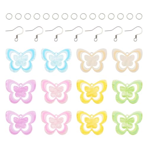 KISSITTY Schmetterlings-Ohrring-Bastelset, 12 Stück Schmetterlings-Acryl-Anhänger mit 20 Ohrringhaken aus 304 Edelstahl, 20 Stück 304 Edelstahl-Binderinge für DIY-Ohrring-Schmuckherstellung von KISSITTY