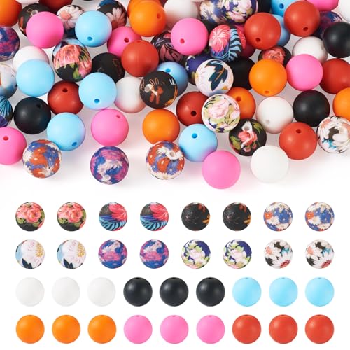 KISSITTY Silikon-Focal-Perlen, rund, Blumendruck, Blumendruck, lose Abstandshalter, gemischte Farben, Großpackung für Stifte, DIY, Handwerk, Schlüsselanhänger, Halskette, Armband, Schmuckherstellung KISSITTY Silikon-Focal-Perlen, rund, Blumendruck, Blumendruck, lose Abstandshalter, gemischte Farben, Großpackung für Stifte, DIY, Handwerk, Schlüsselanhänger, Halskette, Armband, Schmuckherstellung von KISSITTY