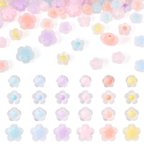 KISSITTY Transparente Acryl-Blumen-Perlen, süße Blütenperlen in verschiedenen Farben, mattiert, Kunststoff-Perlen für Schmuckherstellung, Armband, Halskette, DIY, Ohrringe, Bastelbedarf, 200 Stück von KISSITTY