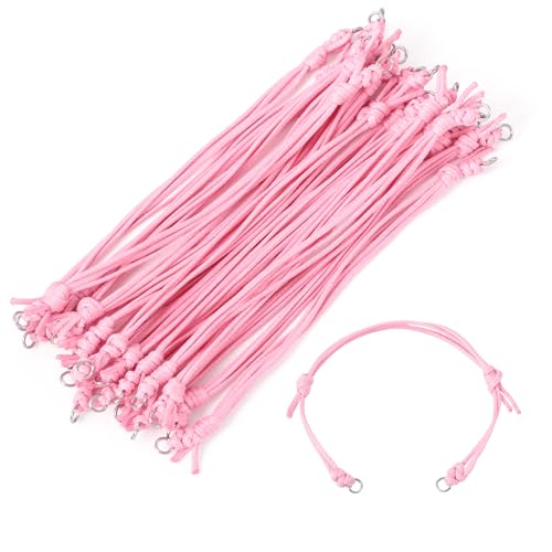 KISSITTY Verstellbare Armbandschnüre für Verbindungsanhänger, gewachste Polyester-Fadenschnur, rosa, halbes Armband für Freundschaftsarmbänder, Schmuckherstellung, 20 Stück von KISSITTY