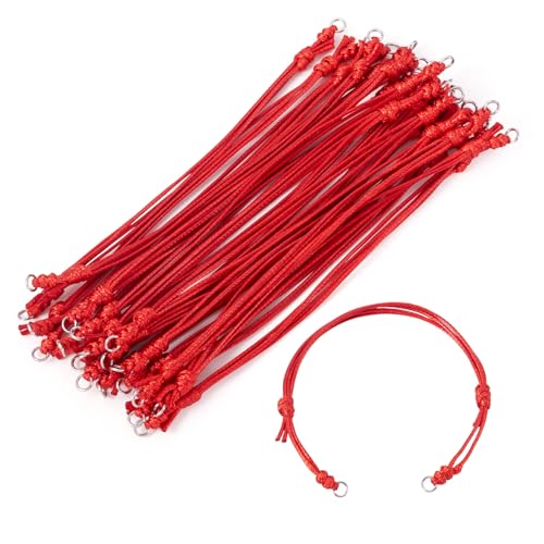KISSITTY Verstellbare Armbandschnüre für Verbindungsanhänger, gewachste Polyester-Fadenschnur, rote Farbe, halbfertiges Armband für Freundschaftsarmbänder, Schmuckherstellung, 20 Stück von KISSITTY