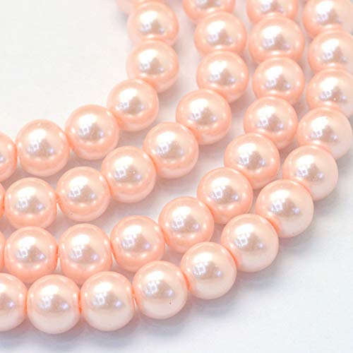 Kissitty 105 Stück/Strang Pfirsichquaste Satin Glanz Glas Runde Perlen Abstandshalter Perlen Lose Perlen 8 mm für DIY Schmuck Handwerk Herstellung 79,8 cm von KISSITTY