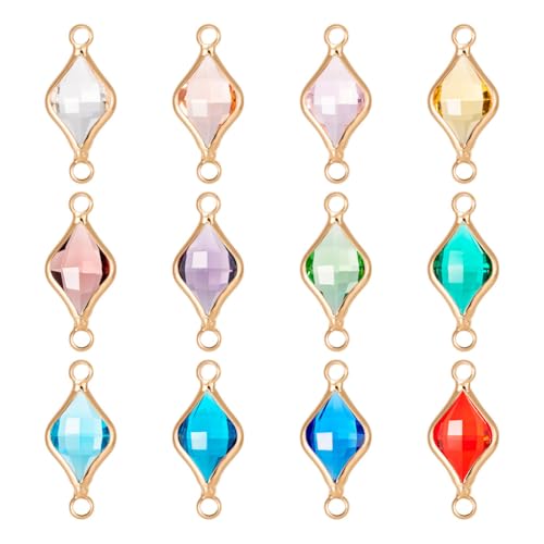 Rhombus-Glasverbinder, Charms, Kristall, Rhombus-Verbindungsstücke mit goldfarbenem Rand, für DIY-Armbänder, Ohrringe, Schmuckherstellung, 12 Stück von KISSITTY