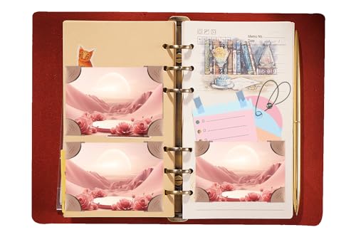 A6-Ordner, 6-Ring-Echtleder-Tagebücher, kleine persönliche Ringe, Planer, Organizer, nachfüllbares Vintage-Reise-Notizbuch zum Schreiben, mit 80 linierten Papieren, Geschenke für Damen/Herren (rot, von KISSKI·H Olvido