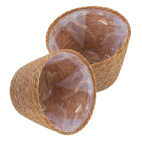KITANDOVE Geflochtener Blumenkorb Aus Stroh 2 Stück Satz Korb Für Zimmerpflanzen Blumenpflanzkorb Geeignet Für Wohnzimmer Und Schlafzimmer Dekoration von KITANDOVE