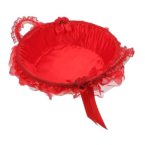 KITANDOVE Spitzenverzierter Rattan-blumenkorb Hochzeitsaccessoire Rot /8 Cm Durchmesser Blumenmädchen-korb Aufbewahrung von KITANDOVE