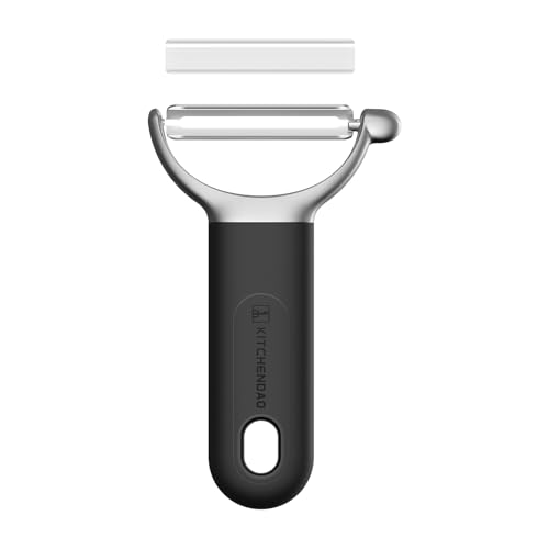 KITCHENDAO Schwenkbarer Schäler für die Küche, Japanischer 420J2 Edelstahl, scharfe Klinge, robuste Druckguss-Konstruktion, integrierter Augenentferner, Soft-Touch-Griff, spülmaschinenfest, Schwarz von KITCHENDAO