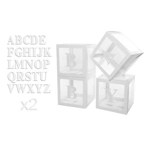 4 Stück Party Deko Box - Ballonbox 30 x 30 x 30cm - Papiermaterial - Mit zwei Sets Buchstaben - Für Hintergrunddekoration bei Geburtstagsfeiern und verschiedenen Partys (Weiß) von KITDAHOM